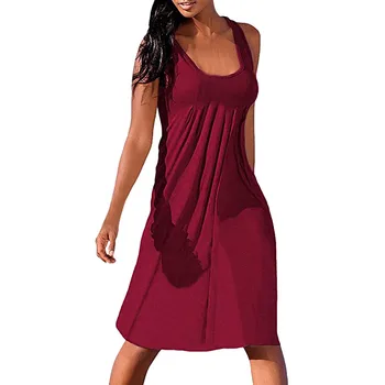 

Women Summer Sexy Solid Sleeveless Plain Pleated Casual Dress New Style Fashion Elegant Dress Female #YL5