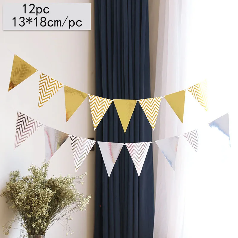 12PC Flags Happy Birthday Banner Decoration Candy Bar Bunting Wedding Supplies Babyshower Wreath Slingers Garlands Party Decor