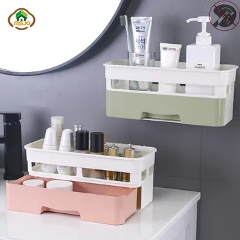 

MSJO Makeup Organizer for Bathroom Wall Mount Drawer Design Waterproof Plastic Storage Women Cosmetices Accessories Organization