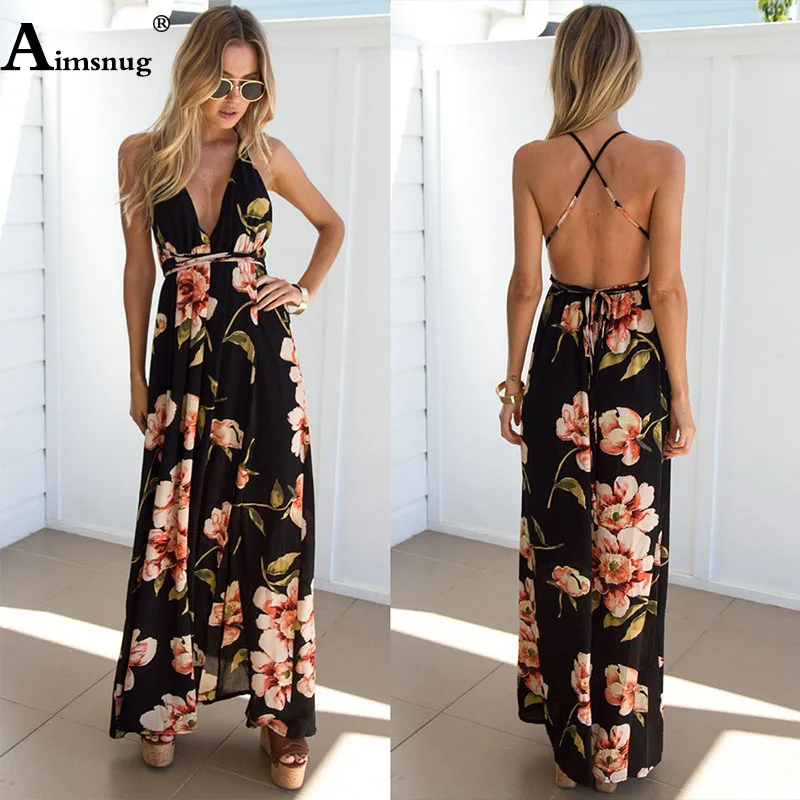 

Boho Bow Floral Print Long Dress High waist Halter Summer Sleeveless Women Dress Female Casual Beach Maxi Slit Dress Vestidos