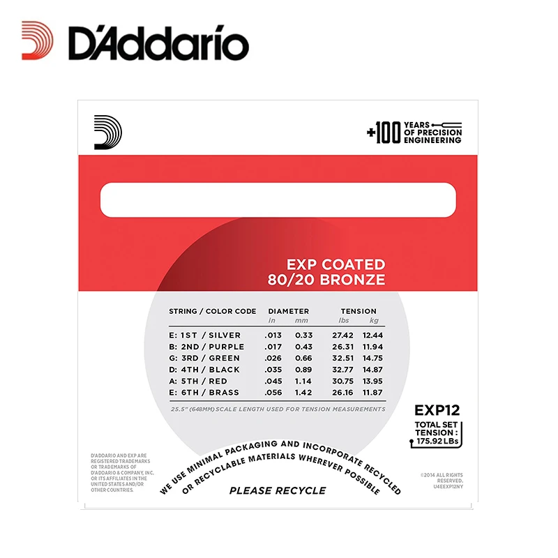 D'Addario EXP12 с NY Steel 80/20 бронзовые для акустической гитары струны покрытием Средний
