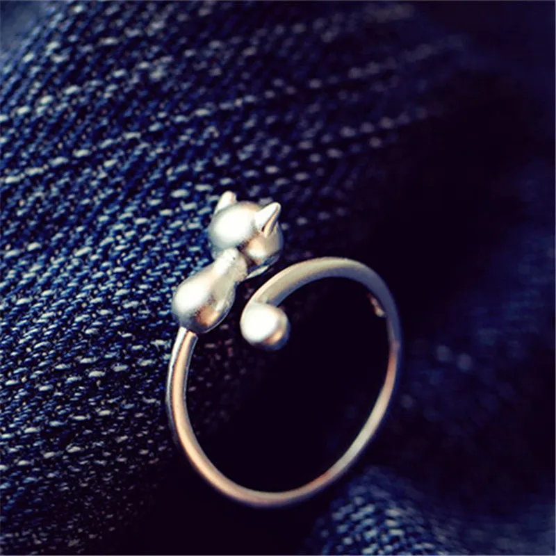 

925 Sterling Silver Adjustable Cut Cat Rings For Women Jewelry Prevent Allergy Ring Female Girls Gifts B006
