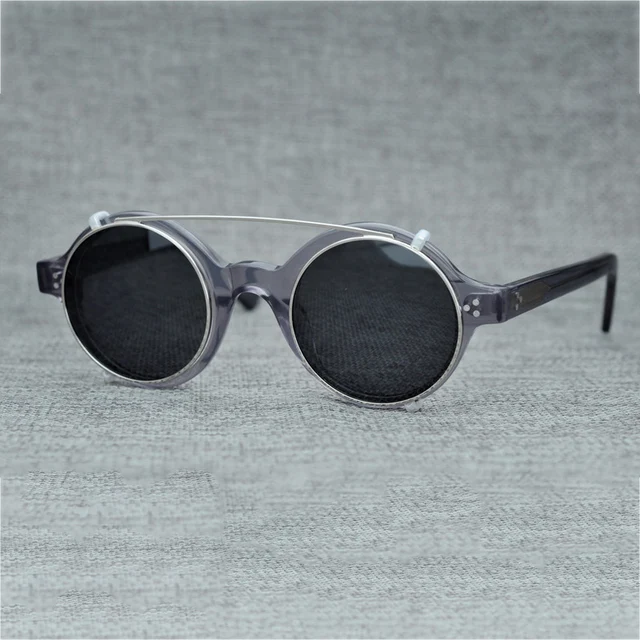 Round Polarized Sunglasses Men Clip on Lens Fit Over Acetate Eyeglasses Frame UV400 Polarizing