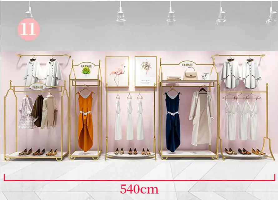 Европейские Золотые женские полки для хранения одежды в стиле пола, Высококачественная вешалка для одежды, сумка для обуви, Двойная витрина для одежды
