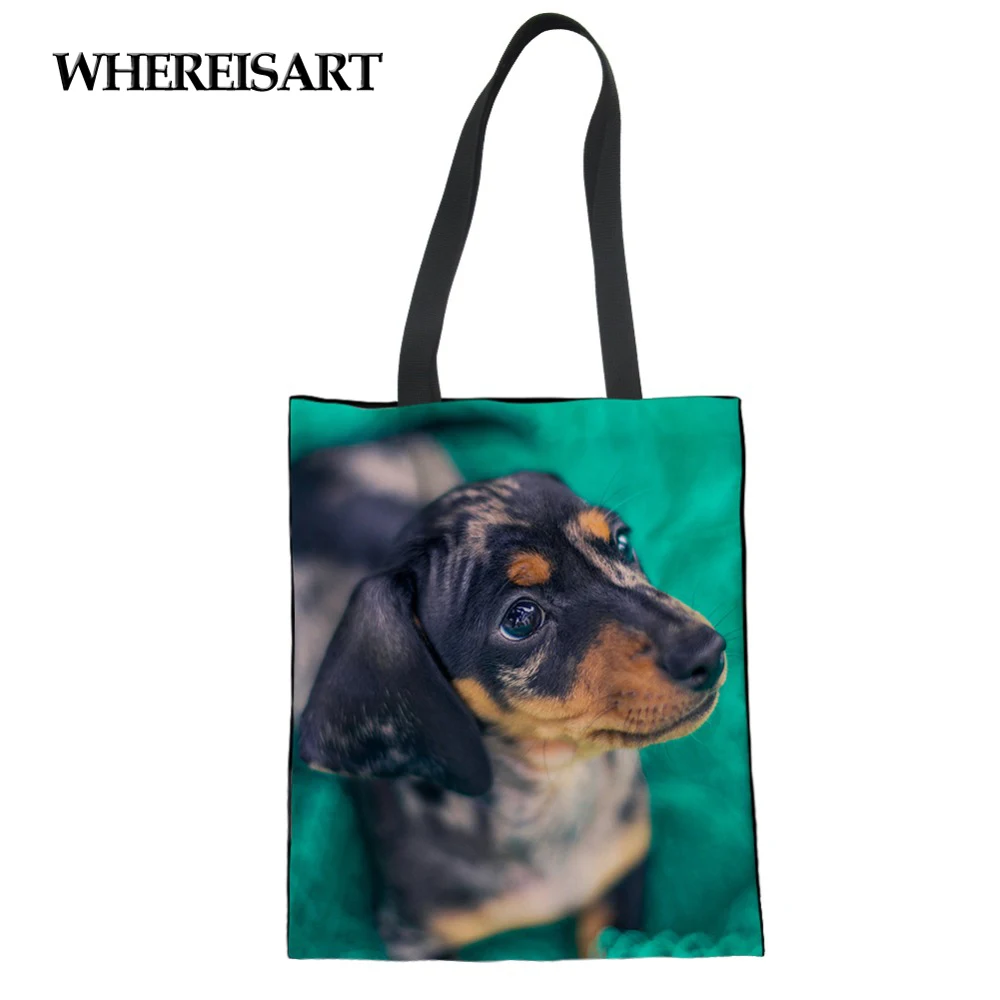 WHEREISART новинка 2019 модная Холщовая Сумка для женщин сумка покупок с принтом таксы