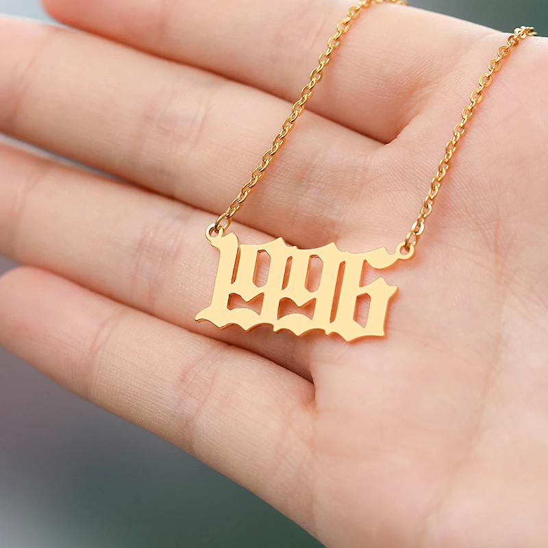 

Custom Old English Birth Year Necklace Women Birthday Jewelry Gift Personalized 1991 1992 1993 1994 1995 1996 1997 1998 1999