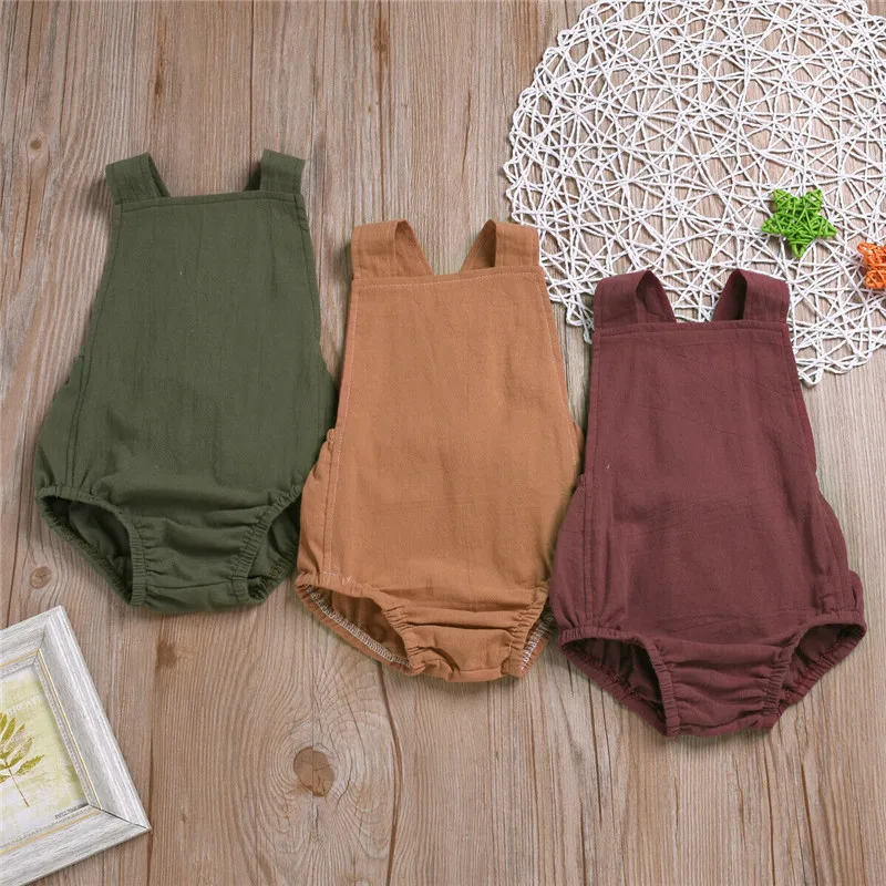 

Retro Infant Baby Boy Girls Unisex Cotton Sleeveless Newborn Rompers Jumpsuit Toddler Girls Playsuits Cotton Clothes Outfits
