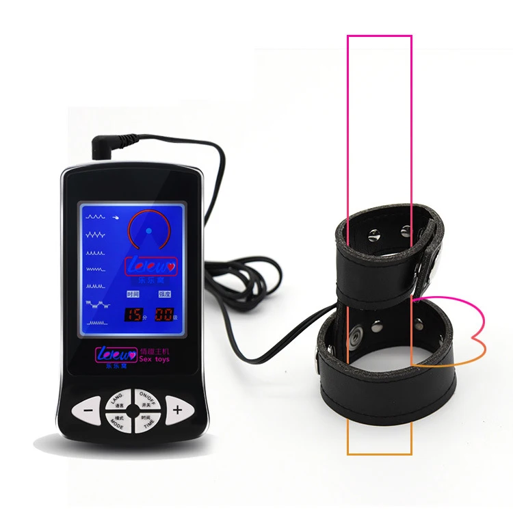 Male Electric Shock Cock Ring Penis Rings,Electro PU Leather Stretcher