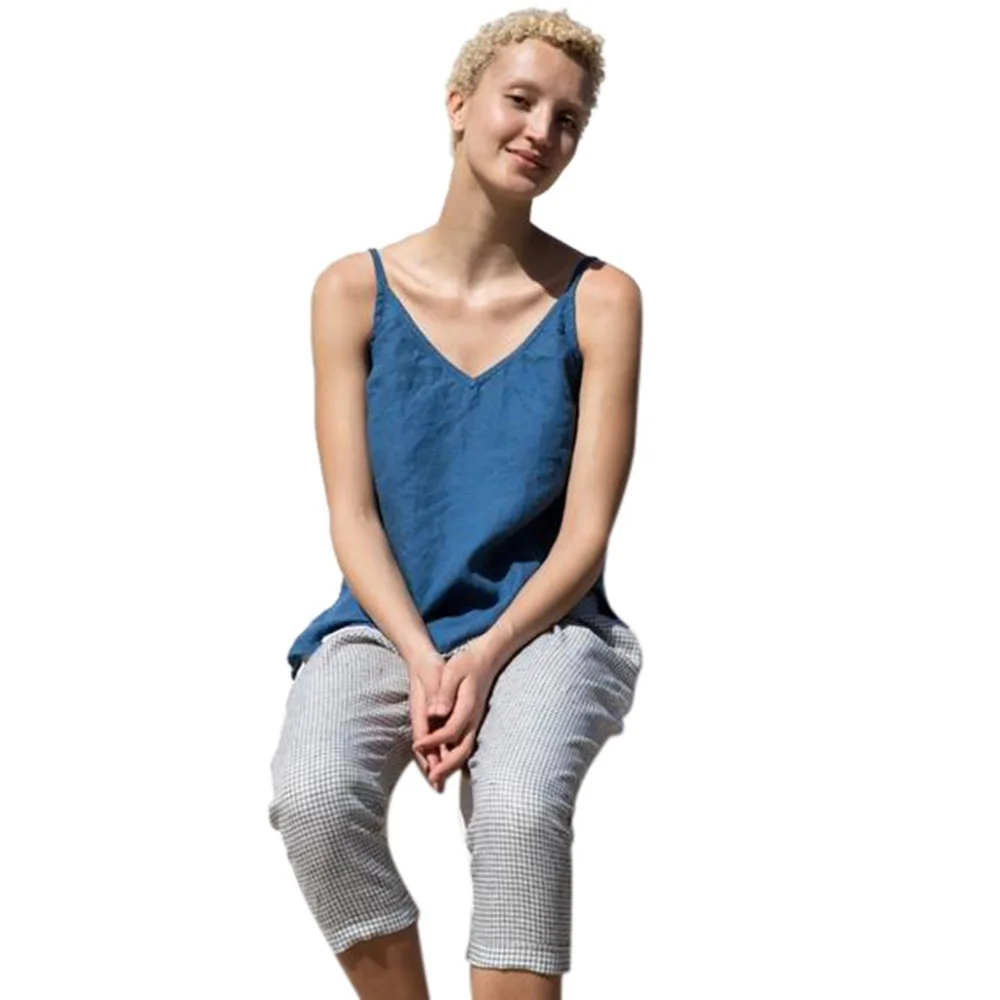 

Summer 2019 Women T-Shirt Fashion V Neck Strappy Ladies Casual Cotton Linen Solid Loose Camis Tops Vest Blouses haut femme BB4