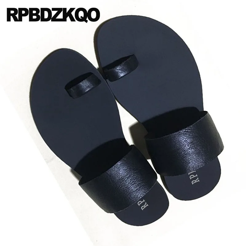 Toe Loop Native Runway Men Sandals Leather Summer Slippers Italian Soft Fashion Casual Slip On Shoes Woven Black Beach Slides
