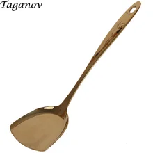 Vaisselle en cuivre pur pelle à domicile | Spatule en laiton pur pelle à long manche de cuisine, poêle épais, ustensiles de cuisine, couverts
