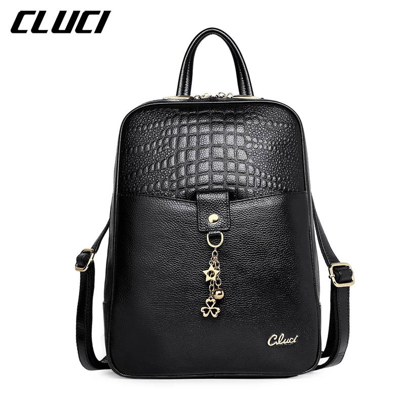 CLUCI Women's Backpacks Fashion Stylish Genuine Leather Black/Tan ...