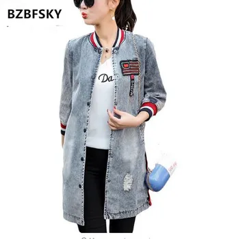 

2019 Denim Jackets Women Hole Boyfriend Style Long Sleeve Vintage Jean jacket Denim jacket Loose Autumn Winter Denim Coat Jeans