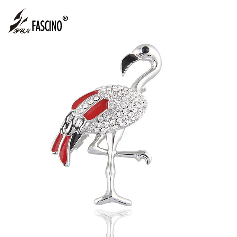 Женская эмалированная брошка в виде фламинго из сплава красного и черного цвета