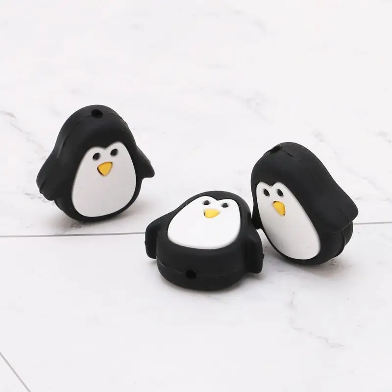 

Newborn Teeth Care Silicone Chew Bite Beads Baby Teether Penguin Cartoon Cute DIY Necklace Bracelet Pendant Toy