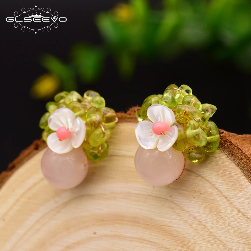 

XlentAg Handmade Natural Pink Crystal Women's Stud Earrings Party Gift 925 Silver Stud Earrings Luxury Fine Jewellery GE0607