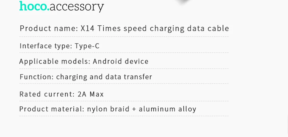 HOCO usb type C кабель 2A USB C кабель для быстрой зарядки кабель для передачи данных type-C USB зарядный кабель для Galaxy S8 Plus Xiaomi 6 Mi5