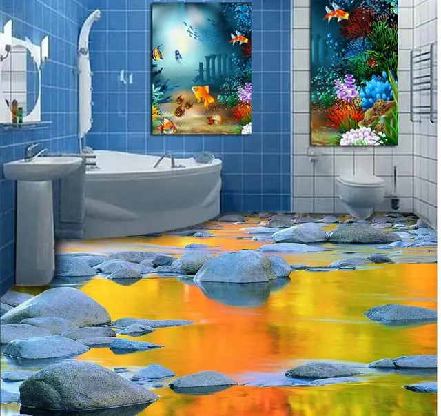 3d Tapety Stereoskopowe 3d Kamień Woda łazienka Płytki Podłogowe