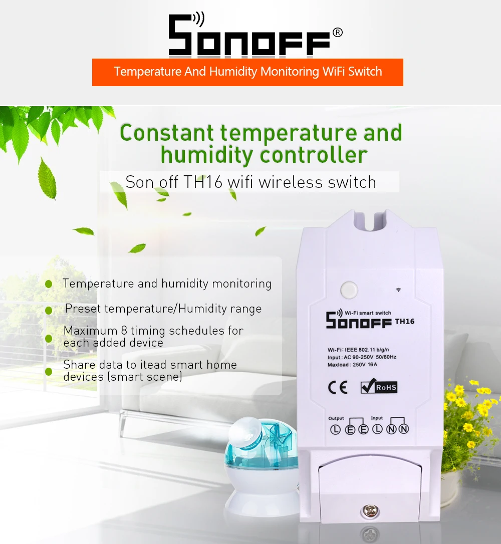 Itead Sonoff TH16 релейный модуль Wifi переключатель для умного дома Автоматизация Температуры и Влажности Монитор Пульт дистанционного управления