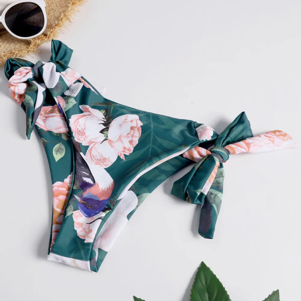 2019 Woman hanging neck green leaf print sexy split bikini suit swimsuit beach sports swimsuit push up mujer brasile 40M29 (6)