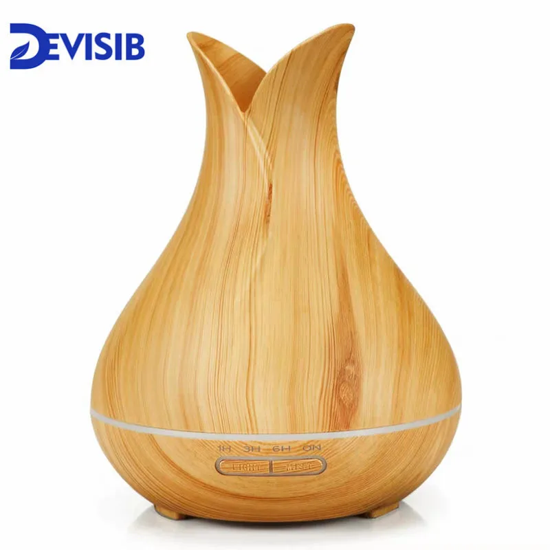 

DEVISIB 400ml Aroma Essential Oil Diffuser Wood Grain Ultrasonic Cool Mist Humidifier 7 Color LED Light for Office Home Bedroom