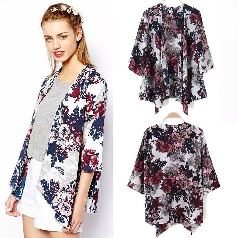 Women Casual Kimono Cardigan Ladies 2019 Summer Chiffon Kimono Loose Floral printed BlouseTops