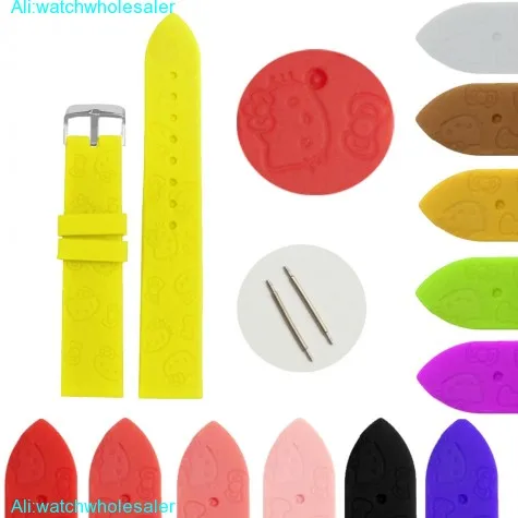 20mm Yellow Hello Cartoon Silicone Jelly Lady Watch Band Straps WB1086C20JB
