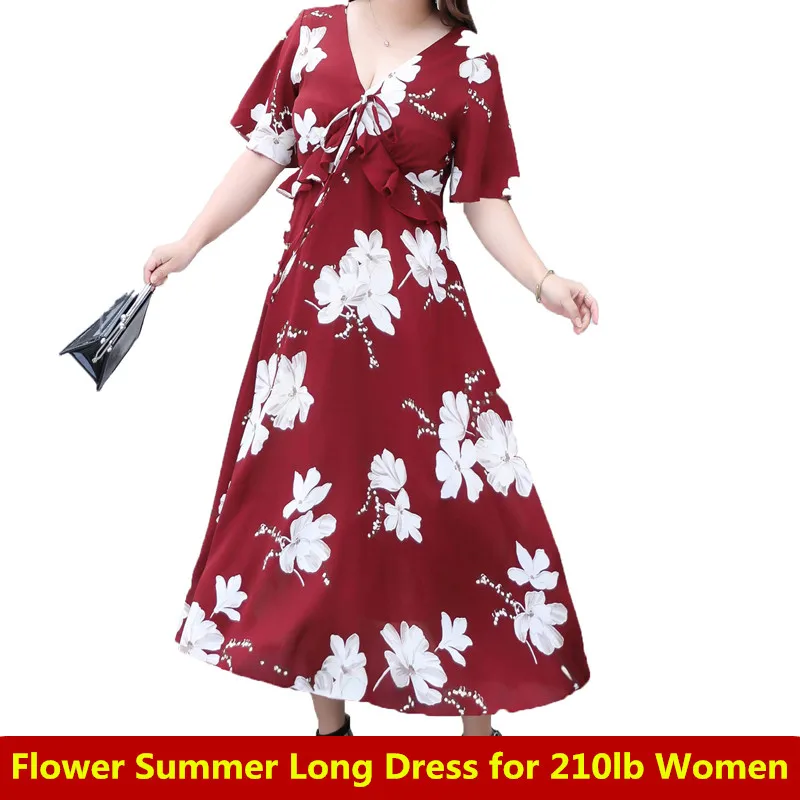 

4XL Plus Size Dress Women Floral Patterns Cross Over Deep V Neck Drape Bandage Dress Waist Midi Elegant Dress