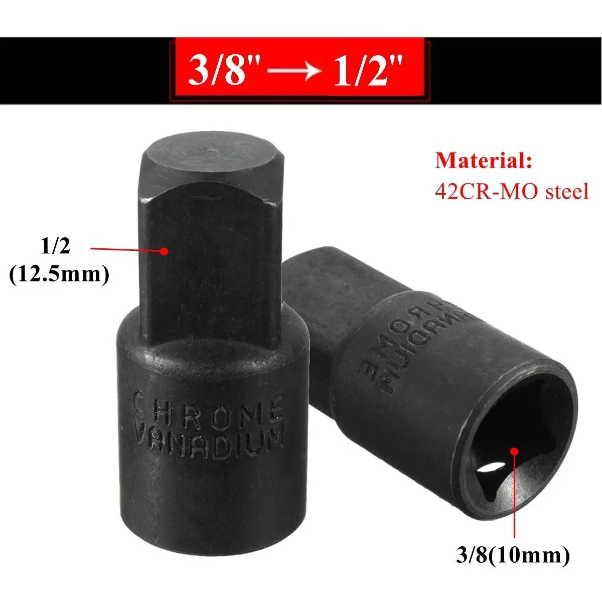 DWZ 3/8 to 1/2 inch Drive Socket Reducer Air Impact Heavy Duty Ratchet Adapter Black