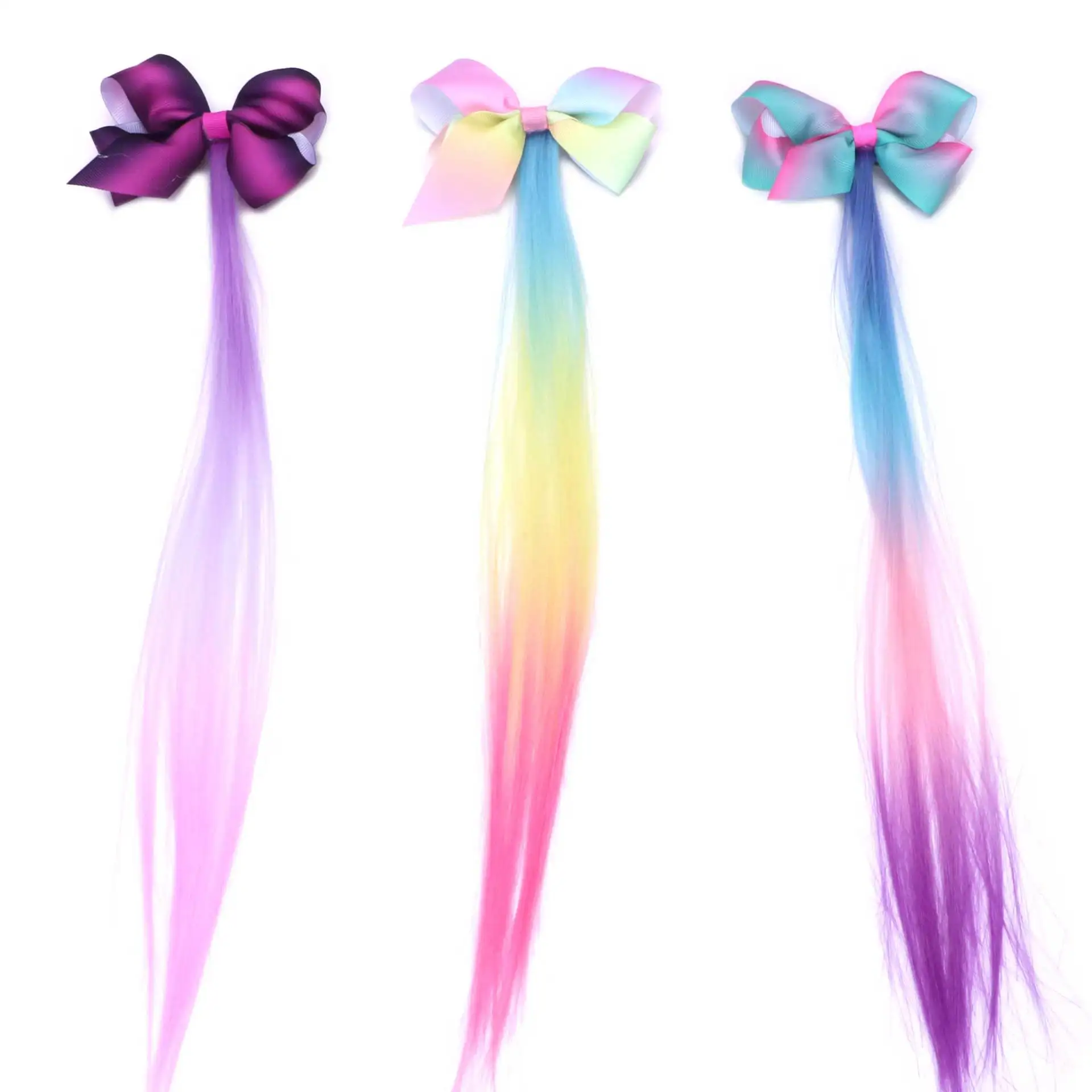 Градиент цвета радуги заколки для волос с цветным ворсом Ленточные заколки ручной работы бант для девочек принцесса вечерние аксессуары для волос