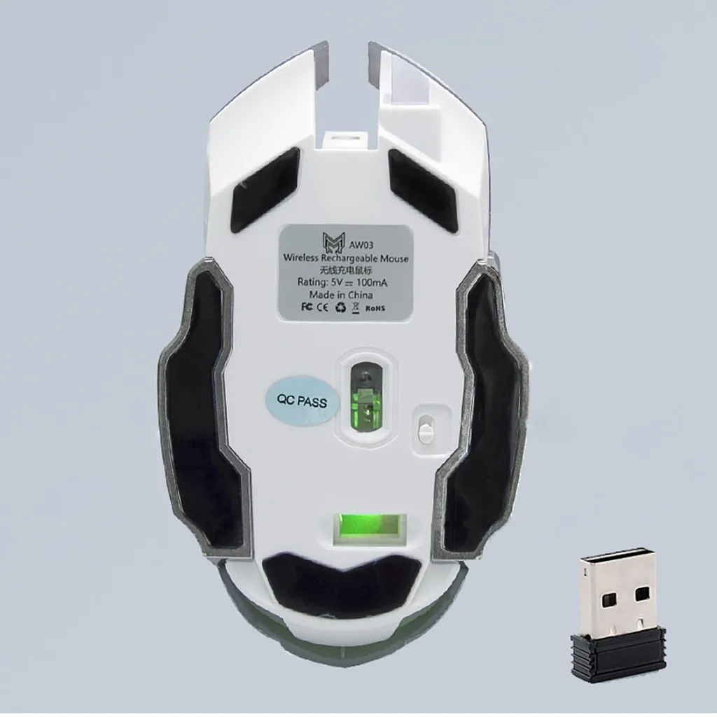 Перезаряжаемая Беспроводная игровая мышь с usb приемником 4 цветовых