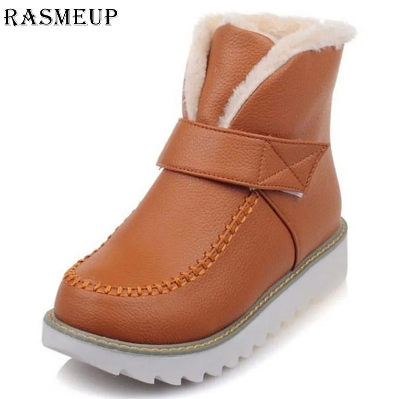 

RASMEUP Women's Snow Boots Platform Women Winter Shoes 2018 Warm Fur Plush Inside Woman Ankle Boots Warm Ladies Footwear