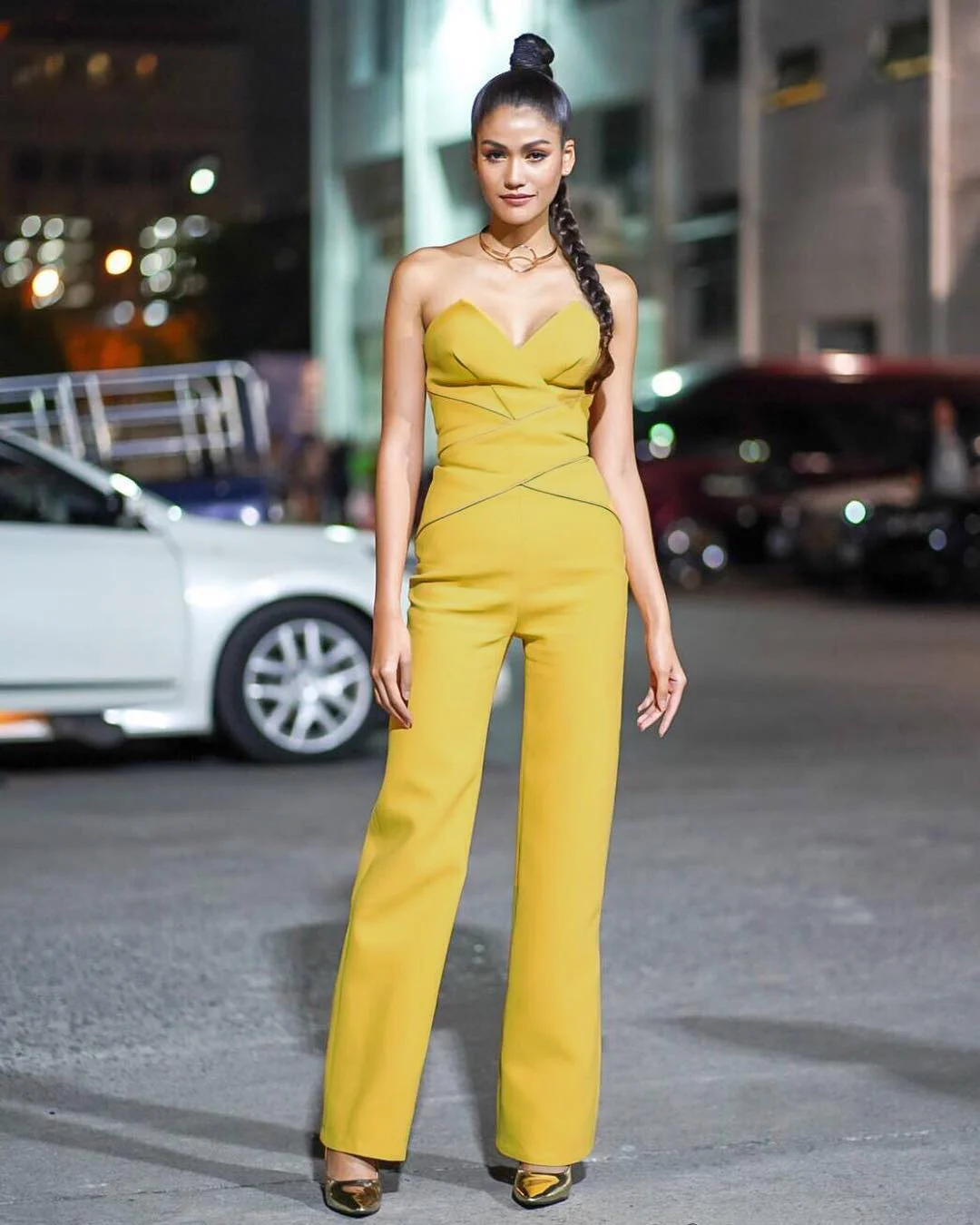 

High Quality Celebrity Strapless Yellow Jumpsuit Evening Party Fashion Jumpsuit