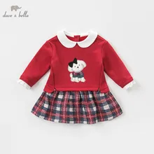 DBZ8926 dave bella/платье в клетку для маленьких девочек осенние платья с длинными рукавами детское платье для девочек эксклюзивное детское платье для дня рождения