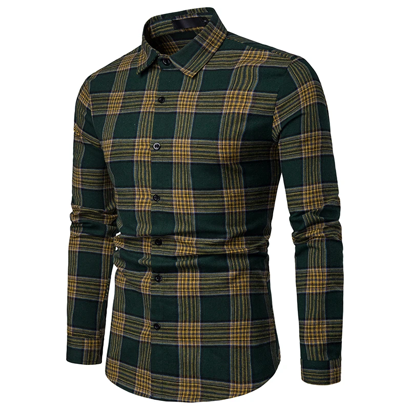 Free Shipping 2019 New Arrival Men's Business Spring and Autumn Plaid Casual Long Sleeve Mens Shirt | Мужская одежда