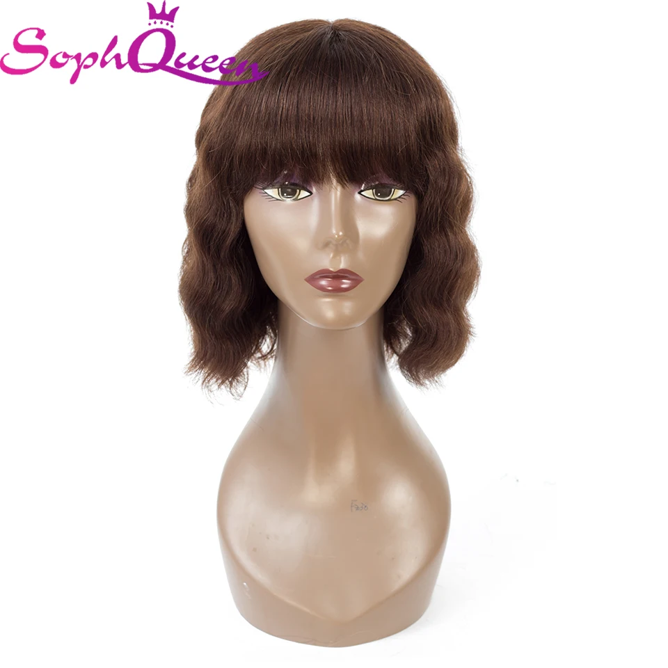 Soph queen Волосы бразильские волнистые волосы боб парики с челкой кружева спереди человеческие волосы парики для черных женщин полный конец