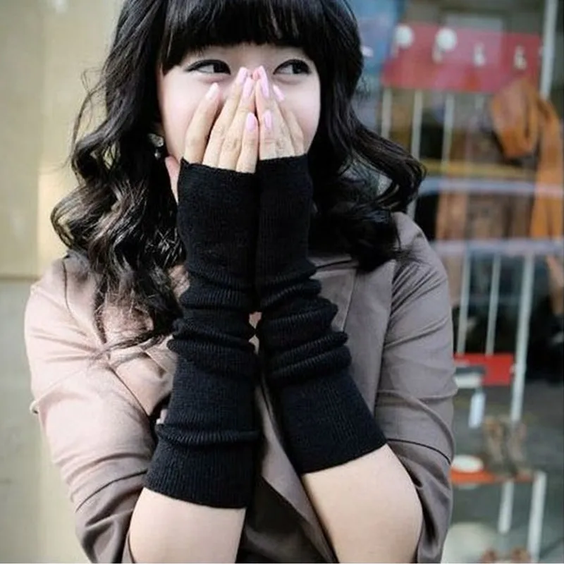 

Women Cute Protection Arm Warmer Long Fingerless Stretchy Gloves Sleeves Mittens