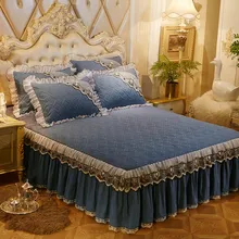 

Twin queen king size Princess Lace bed skirt grey blue purple color bedspread bed cover sheets colchas para camas bed decoration