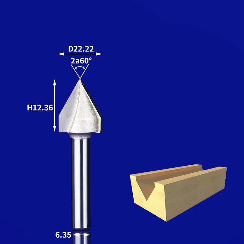 1pcs- твердый карбид cnc Концевая мельница, 3D 60 дегресс V бит, Концевая фреза для деревообработки, инструмент для дерева, Гравировальный фреза - Длина режущей кромки: 6.35 x 22.2