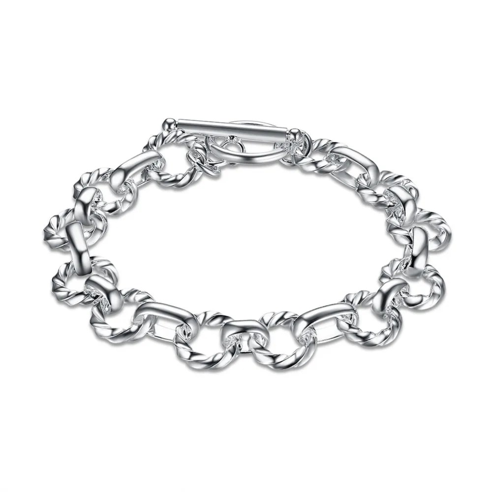 

Factory price top quality Silver Plated &Stamped 925 TO Clasp New small round circle Links Bracelet Women Men's fashion jewerly