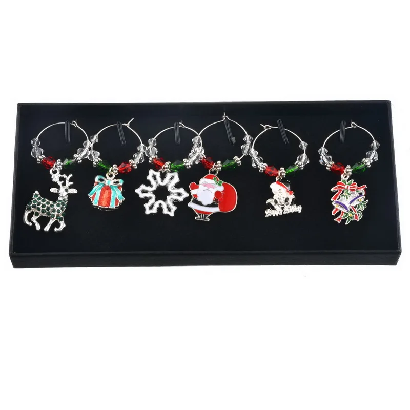 

12PCs Santa Claus Snowman Jewelry Charms Christmas Series Wine Charms Art Glass Cup Maker For Party Decoration