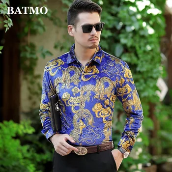 

Batmo 2019 new arrival spring velvet printed casual men's shirt,fashion shirt men ,plus-size M,L,XL,XXL,3XL,4XL 8327