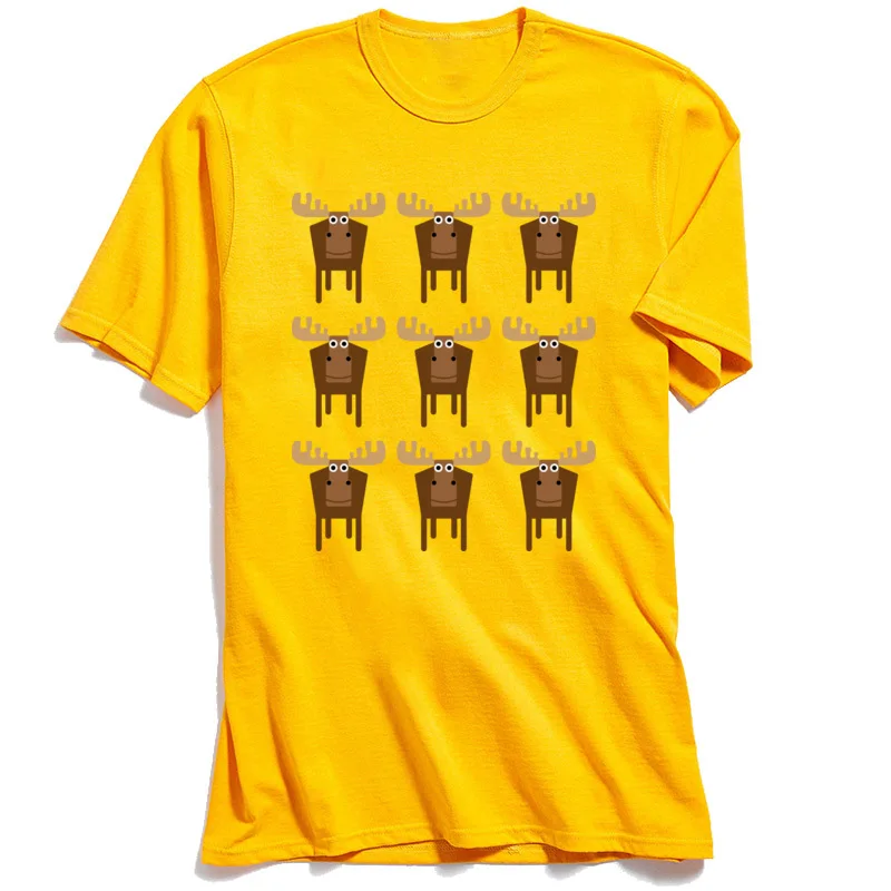 Plain Multiple Moose Crazy Top T-shirts Crewneck 100% Cotton Men Tops Shirt Short Sleeve Summer Autumn Crazy Sweatshirts Multiple Moose yellow