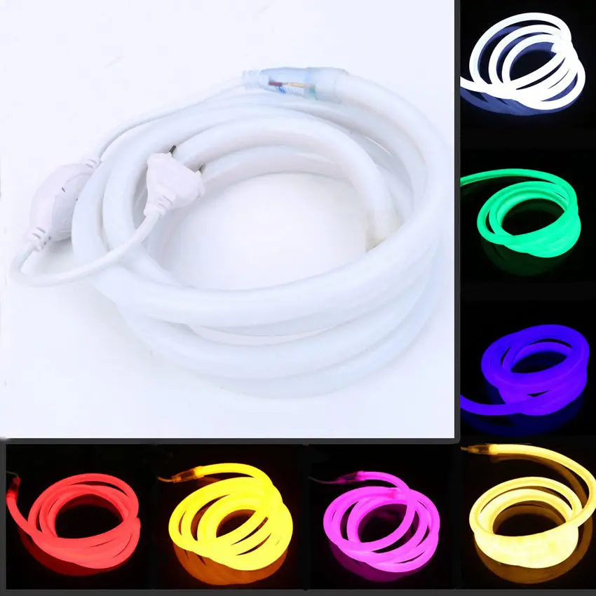 

360 Degree Round LED Neon Strip Flexible Light 220V 2835 tape waterproof ip67with power plug RGB warm white blue green red pink