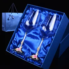 Originality Red Wine Glass K9 Crystal Goblet Enamel Colors Red Wine Cup Marry Gift Wine Glass 2 Piece/Kits Lead Free Glass