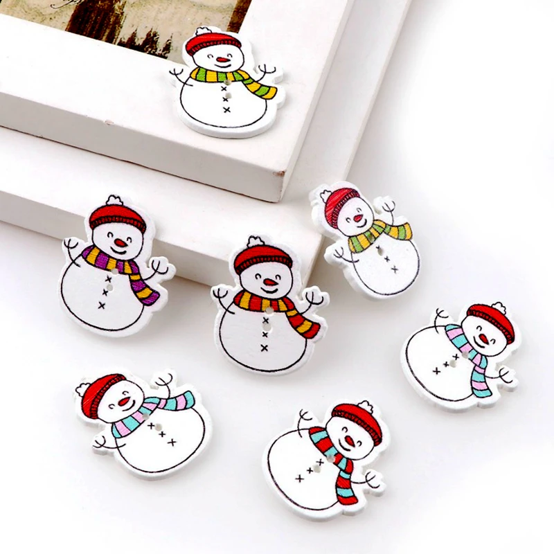 

50pcs Mixed fastener Wooden Button Christmas Snowman Decorative Buttons For Cloth Decoration New Year's Product