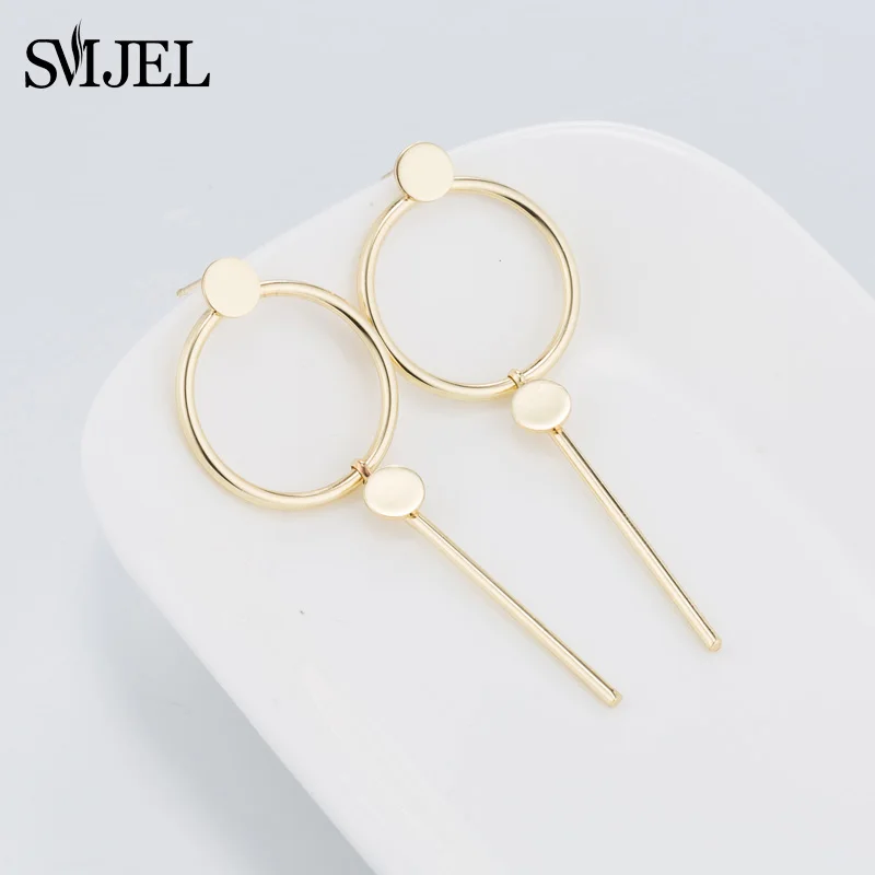 

SMJEL Fashion Korean Earrings Long Bar Circle Earrings for Women Minimalist Tassel Earring Geometric Ear Jewelry oorbellen 2019