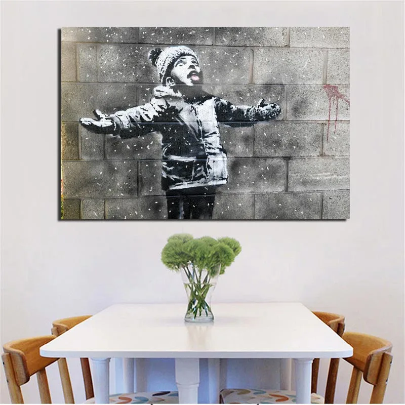 

Banksy Lick Snow Child Canvas Painting Prints Living Room Home Decoration Modern Wall Art Oil Painting Posters Pictures Artwork