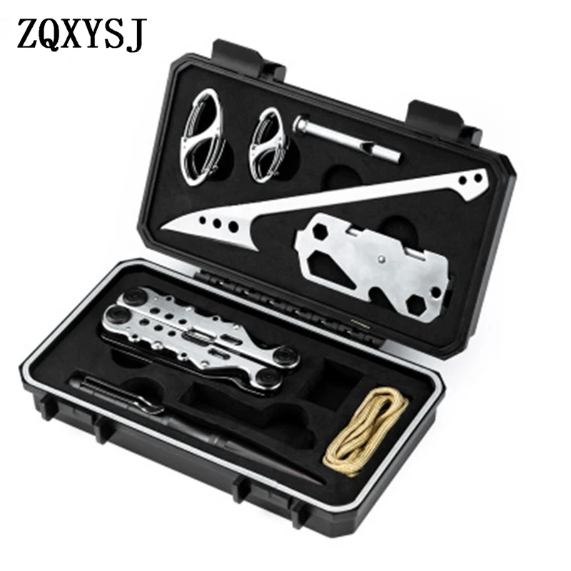 

10PCS EDC Toolbox Set Outdoor Hiking Camping Multi-purpose Combination Kit Pliers Carabiner Whistle Tactical Pen Knife First-aid