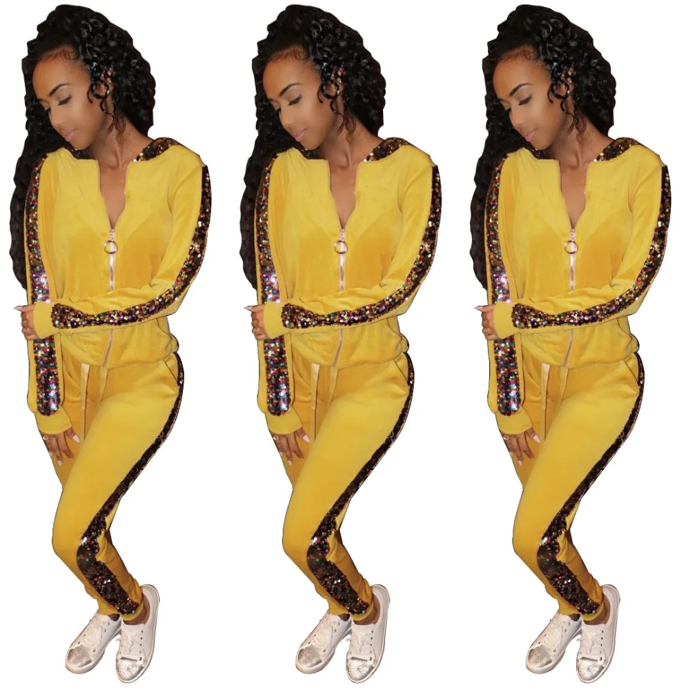 S XXL Women Jumpsuit Hooded Party Glitter Sequin Overalls Two Pieces